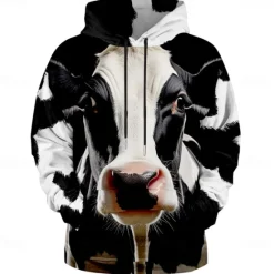 Outlet OUKU Men's Milk Cows Hoodie Hoodies Sweatshirt Fashion Cowboy Long Sleeve Hooded Pocket 3D Print Fall Winter Designer White