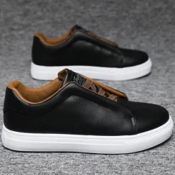 Online OUKU Men's Modern White Casual Sneakers with Brown Contrast Straps - Versatile Everyday Footwear