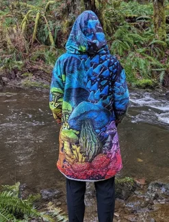 Online OUKU Men's Mushroom Winter Coat Fleece Jacket Coat Warm Breathable Comfortable Abstract Hippie Sports & Outdoor Daily Wear Going out Zipper Pocket Print Fall & Winter Hoodie Long Sleeve Blue