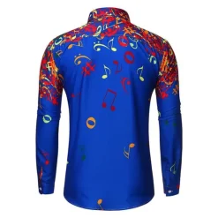 Clearance OUKU Men's Music Notes Button Up Shirt Long Sleeve Hawaiian Casual Beach Vacation Daily Summer Spring Fall Collar Print Black White Yellow Blue