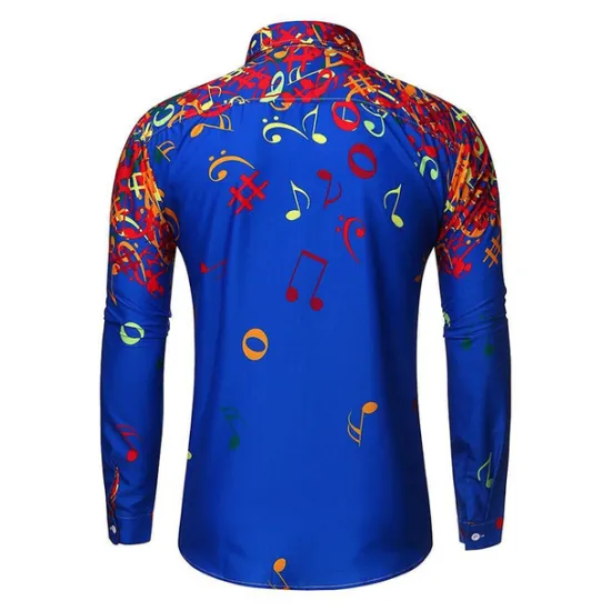Clearance OUKU Men's Music Notes Button Up Shirt Long Sleeve Hawaiian Casual Beach Vacation Daily Summer Spring Fall Collar Print Black White Yellow Blue