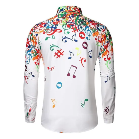 Clearance OUKU Men's Music Notes Button Up Shirt Long Sleeve Hawaiian Casual Beach Vacation Daily Summer Spring Fall Collar Print Black White Yellow Blue