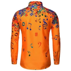 Clearance OUKU Men's Music Notes Button Up Shirt Long Sleeve Hawaiian Casual Beach Vacation Daily Summer Spring Fall Collar Print Black White Yellow Blue