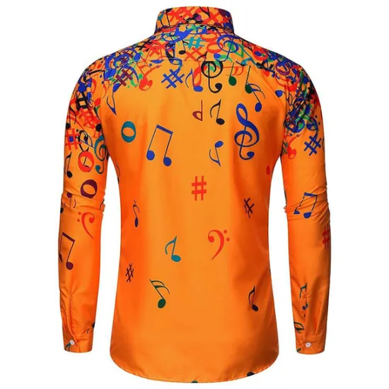 Clearance OUKU Men's Music Notes Button Up Shirt Long Sleeve Hawaiian Casual Beach Vacation Daily Summer Spring Fall Collar Print Black White Yellow Blue