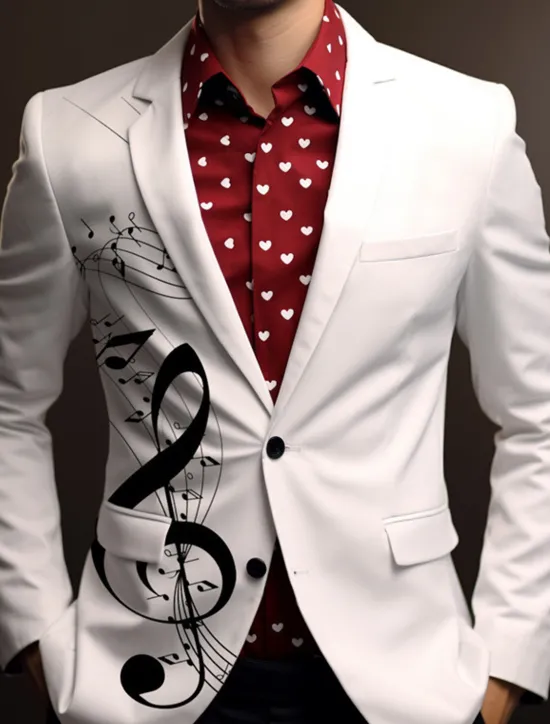 Online OUKU Men's Musical Notes Long Sleeve Turndown Business Work Wear to work Going out Buttons Print Multi Pocket