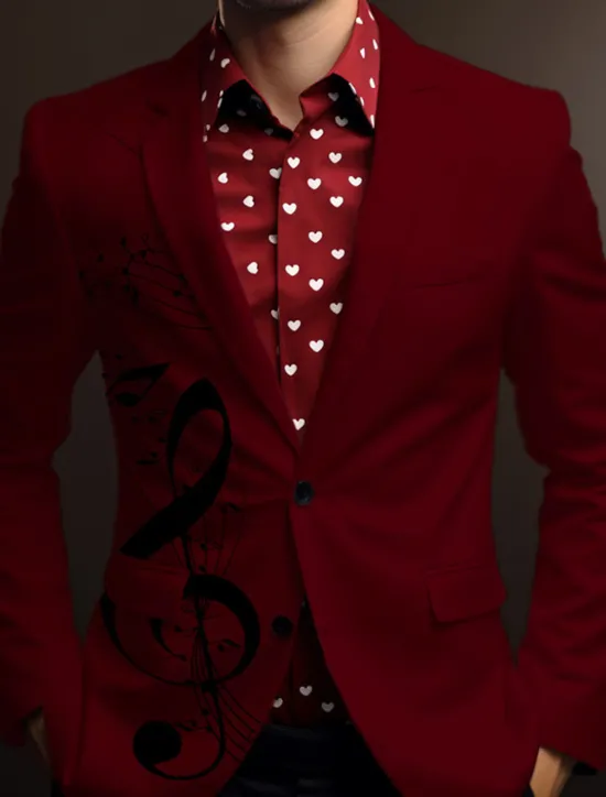 Online OUKU Men's Musical Notes Long Sleeve Turndown Business Work Wear to work Going out Buttons Print Multi Pocket