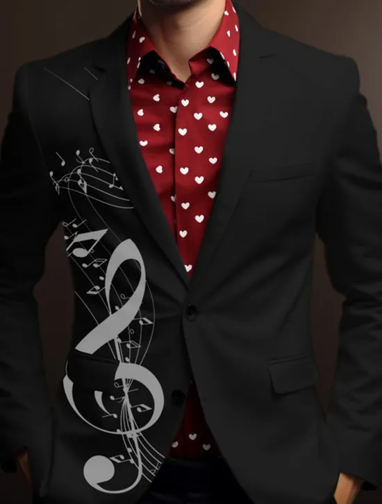 Online OUKU Men's Musical Notes Long Sleeve Turndown Business Work Wear to work Going out Buttons Print Multi Pocket