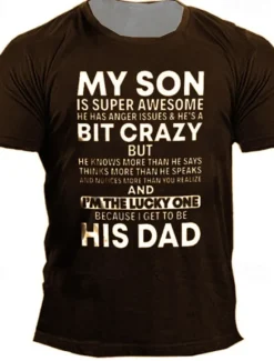 OUKU Men's My Son Is Super Awesome But He's A Bit Crazy T Shirt Funny Tee Short Sleeve T shirt 3D Print Crew Neck Shirt Designer Casual Daily Black Blue Purple Summer Clothing Apparel