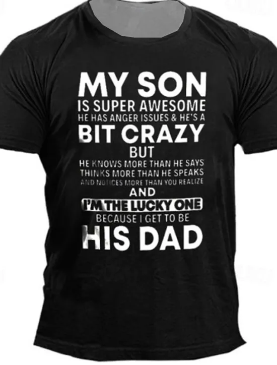 OUKU Men's My Son Is Super Awesome But He's A Bit Crazy T Shirt Funny Tee Short Sleeve T shirt 3D Print Crew Neck Shirt Designer Casual Daily Black Blue Purple Summer Clothing Apparel
