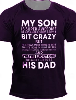 OUKU Men's My Son Is Super Awesome But He's A Bit Crazy T Shirt Funny Tee Short Sleeve T shirt 3D Print Crew Neck Shirt Designer Casual Daily Black Blue Purple Summer Clothing Apparel