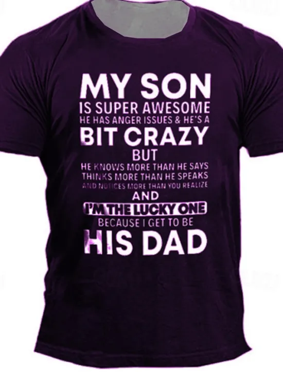 OUKU Men's My Son Is Super Awesome But He's A Bit Crazy T Shirt Funny Tee Short Sleeve T shirt 3D Print Crew Neck Shirt Designer Casual Daily Black Blue Purple Summer Clothing Apparel