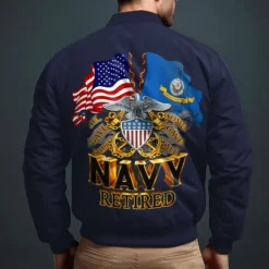 New OUKU Men's National Flag Bomber Jacket Coat Outdoor Sports Vintage Casual Daily Wear Vacation Going out Printing Denim Fall & Winter Standing Collar Long Sleeve Black Red Army Green