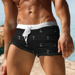 Online OUKU Men's Nautical Anchor Swim Trunks Swim Shorts Board Shorts Mid Waist 3D Print Hawaiian Surfing Holiday Beach Drawstring with Mesh lining Elastic Waist Designer Clothing Apparel