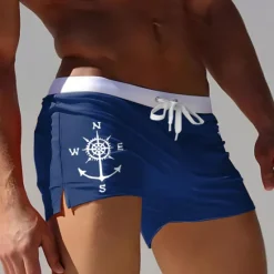Online OUKU Men's Nautical Compass Swim Trunks Swim Shorts Board Shorts Mid Waist Fashion Designer Surfing Holiday Beach Pocket Drawstring Elastic Waist Designer Clothing Apparel