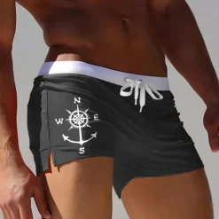 Online OUKU Men's Nautical Compass Swim Trunks Swim Shorts Board Shorts Mid Waist Fashion Designer Surfing Holiday Beach Pocket Drawstring Elastic Waist Designer Clothing Apparel