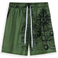Best OUKU Men's Nautical Graphic Prints Compass Sweat Shorts Beach Shorts Terry Shorts Mid Waist Retro Vintage Casual Daily Holiday Streetwear Drawstring Elastic Waist 3D Print Designer Clothing Apparel