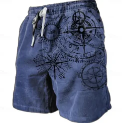 Best OUKU Men's Nautical Graphic Prints Compass Sweat Shorts Beach Shorts Terry Shorts Mid Waist Retro Vintage Casual Daily Holiday Streetwear Drawstring Elastic Waist 3D Print Designer Clothing Apparel