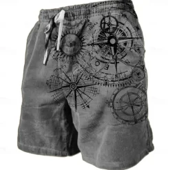 Best OUKU Men's Nautical Graphic Prints Compass Sweat Shorts Beach Shorts Terry Shorts Mid Waist Retro Vintage Casual Daily Holiday Streetwear Drawstring Elastic Waist 3D Print Designer Clothing Apparel