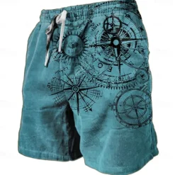 Best OUKU Men's Nautical Graphic Prints Compass Sweat Shorts Beach Shorts Terry Shorts Mid Waist Retro Vintage Casual Daily Holiday Streetwear Drawstring Elastic Waist 3D Print Designer Clothing Apparel