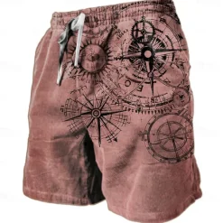 Best OUKU Men's Nautical Graphic Prints Compass Sweat Shorts Beach Shorts Terry Shorts Mid Waist Retro Vintage Casual Daily Holiday Streetwear Drawstring Elastic Waist 3D Print Designer Clothing Apparel