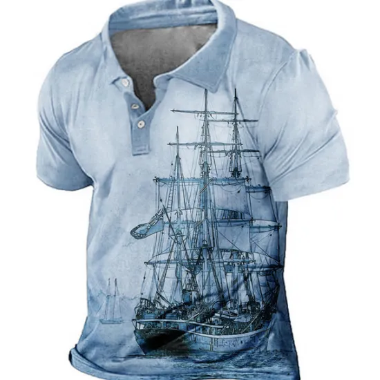 Outlet OUKU Men's Nautical Polo Shirts Golf Shirt Short Sleeve Polo Shirts Collared Shirts Vintage Casual Vacation Wear Boat Wear Party Outfits Buttons 3D Print Yellow Pink Blue