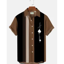 Hot OUKU Men's Nautical Shirt Button Up Shirt Short Sleeve Vintage Fashion Designer Outdoor Casual Holiday Summer Spring Turndown Print Button-Down White Yellow Light Green Pink Black / Brown