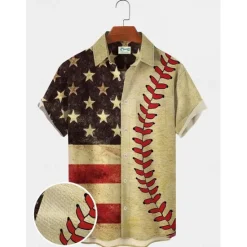 Hot OUKU Men's Nautical Shirt Button Up Shirt Short Sleeve Vintage Fashion Designer Outdoor Casual Holiday Summer Spring Turndown Print Button-Down White Yellow Light Green Pink Black / Brown