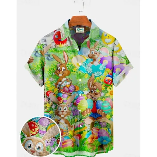 Hot OUKU Men's Nautical Shirt Button Up Shirt Short Sleeve Vintage Fashion Designer Outdoor Casual Holiday Summer Spring Turndown Print Button-Down White Yellow Light Green Pink Black / Brown