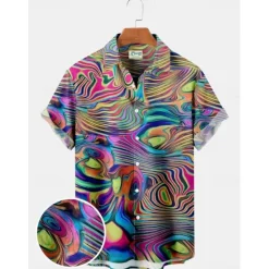 Hot OUKU Men's Nautical Shirt Button Up Shirt Short Sleeve Vintage Fashion Designer Outdoor Casual Holiday Summer Spring Turndown Print Button-Down White Yellow Light Green Pink Black / Brown
