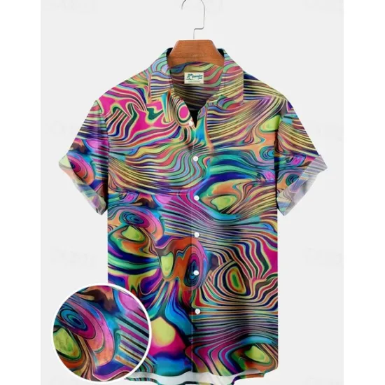 Hot OUKU Men's Nautical Shirt Button Up Shirt Short Sleeve Vintage Fashion Designer Outdoor Casual Holiday Summer Spring Turndown Print Button-Down White Yellow Light Green Pink Black / Brown