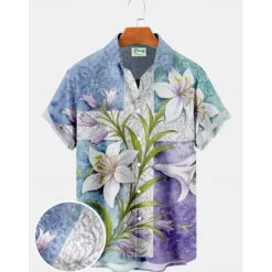 Hot OUKU Men's Nautical Shirt Button Up Shirt Short Sleeve Vintage Fashion Designer Outdoor Casual Holiday Summer Spring Turndown Print Button-Down White Yellow Light Green Pink Black / Brown