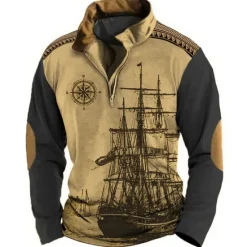 Hot OUKU Men's Nautical Sweatshirts Sweatshirt Zip Sweatshirt Pullover Long Sleeve Sweatshirt Quarter Zip Daily Classic Casual 3D Print Holiday Going out Streetwear Print Spring & Fall