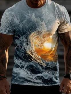 Clearance OUKU Men's Nautical T Shirt Short Sleeve T shirt 3D Print Crew Neck Shirt Exaggerated Designer Party Casual Holiday Blue 3# Blue 2# Blue 1# Summer Spring All Seasons Clothing Apparel S M L XL XXL XXXL 4XL
