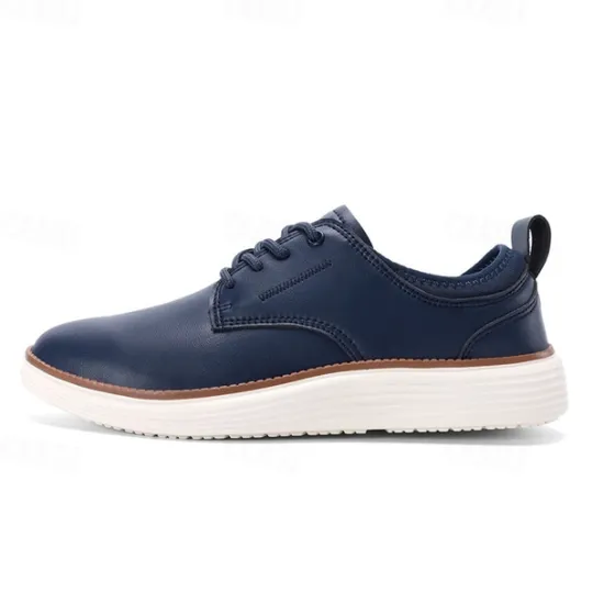 New OUKU Men's Navy Blue Leather Oxford Shoes – Classic Lace-Up Dress Shoes for Business & Formal Events