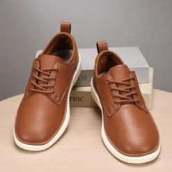 New OUKU Men's Navy Blue Leather Oxford Shoes – Classic Lace-Up Dress Shoes for Business & Formal Events
