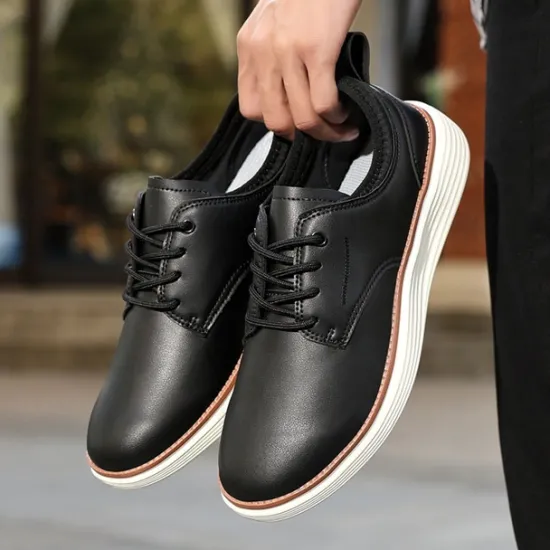 New OUKU Men's Navy Blue Leather Oxford Shoes – Classic Lace-Up Dress Shoes for Business & Formal Events