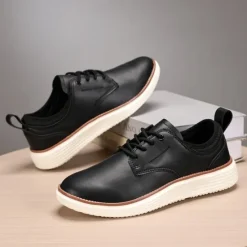 New OUKU Men's Navy Blue Leather Oxford Shoes – Classic Lace-Up Dress Shoes for Business & Formal Events