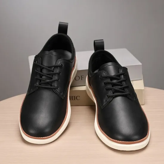 New OUKU Men's Navy Blue Leather Oxford Shoes – Classic Lace-Up Dress Shoes for Business & Formal Events