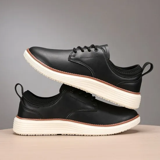 New OUKU Men's Navy Blue Leather Oxford Shoes – Classic Lace-Up Dress Shoes for Business & Formal Events