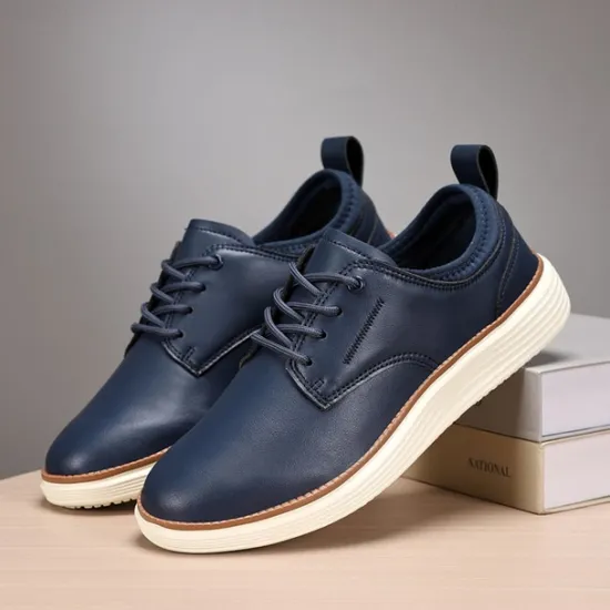 New OUKU Men's Navy Blue Leather Oxford Shoes – Classic Lace-Up Dress Shoes for Business & Formal Events
