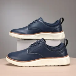 New OUKU Men's Navy Blue Leather Oxford Shoes – Classic Lace-Up Dress Shoes for Business & Formal Events