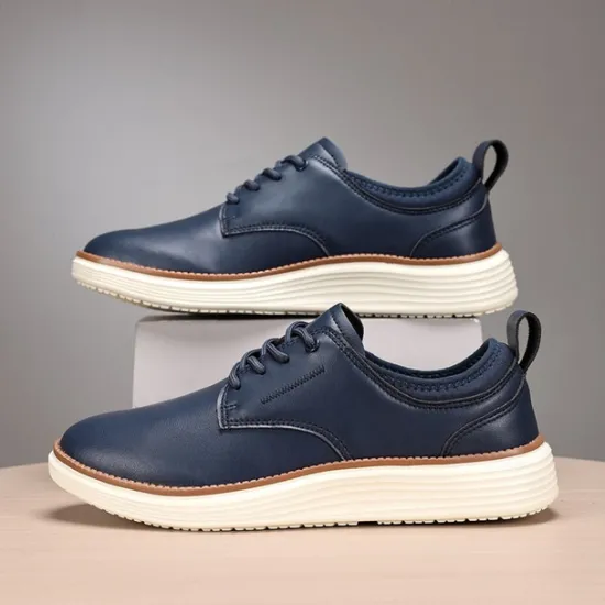 New OUKU Men's Navy Blue Leather Oxford Shoes – Classic Lace-Up Dress Shoes for Business & Formal Events