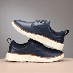 New OUKU Men's Navy Blue Leather Oxford Shoes – Classic Lace-Up Dress Shoes for Business & Formal Events