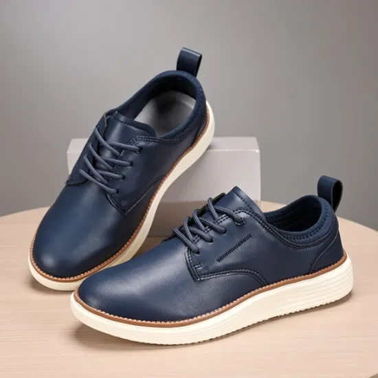 New OUKU Men's Navy Blue Leather Oxford Shoes – Classic Lace-Up Dress Shoes for Business & Formal Events