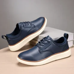 New OUKU Men's Navy Blue Leather Oxford Shoes – Classic Lace-Up Dress Shoes for Business & Formal Events