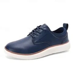 New OUKU Men's Navy Blue Leather Oxford Shoes – Classic Lace-Up Dress Shoes for Business & Formal Events