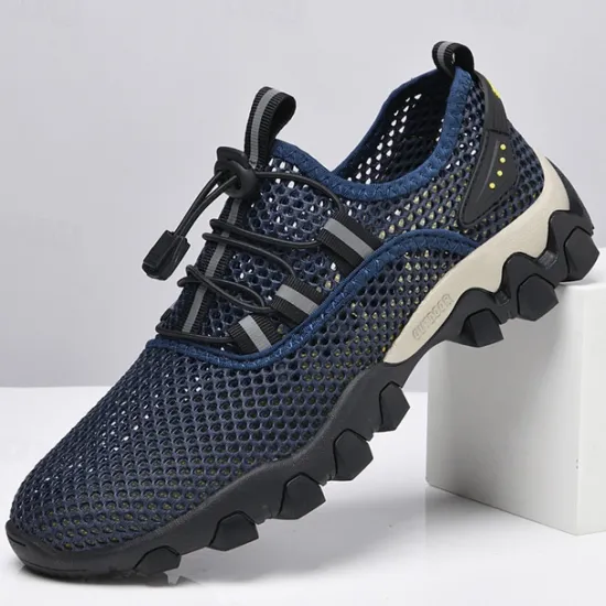 Best OUKU Men's Navy Blue Mesh Hiking Sneakers – Breathable Outdoor Running Shoes with Rugged Sole
