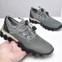 Best OUKU Men's Navy Blue Mesh Hiking Sneakers – Breathable Outdoor Running Shoes with Rugged Sole