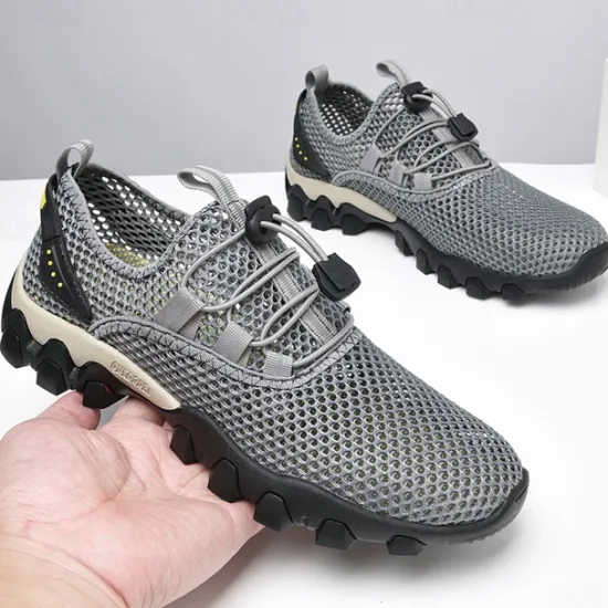 Best OUKU Men's Navy Blue Mesh Hiking Sneakers – Breathable Outdoor Running Shoes with Rugged Sole