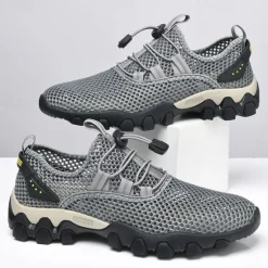 Best OUKU Men's Navy Blue Mesh Hiking Sneakers – Breathable Outdoor Running Shoes with Rugged Sole
